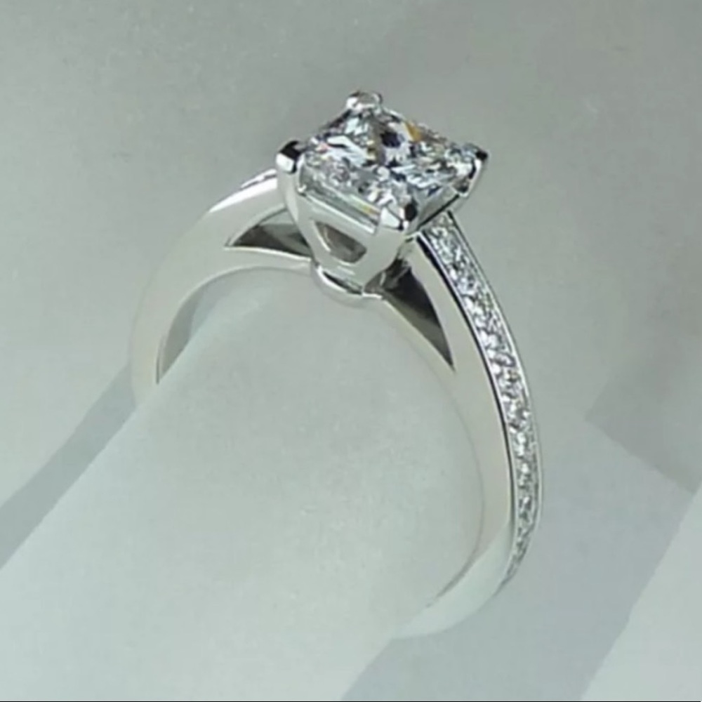 💍925 SILVER SQUARE DIAMOND ENGAGEMENT RING💍 - Picture 5 of 5